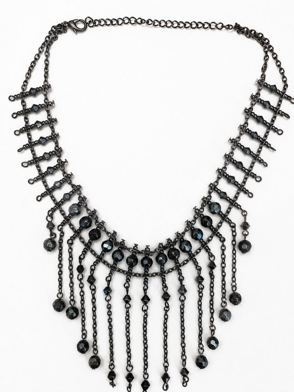 Beaded Choker w/dangles in Charcoal Grey